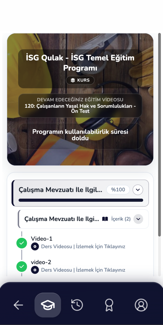 İSG eğitim ekranı