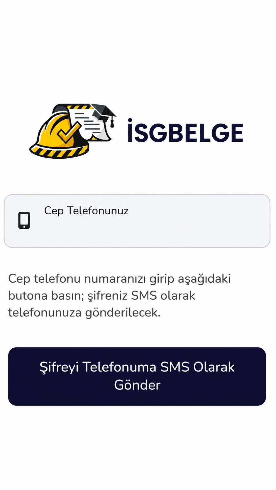 İSG telefonla giriş ekranı